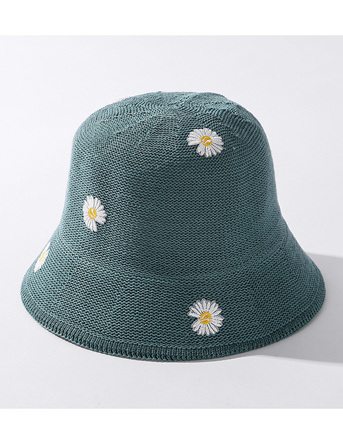 Fashion Green Little Daisy Knitted Embroidered Fisherman Hat