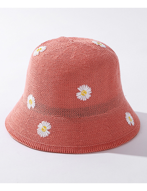 Fashion Watermelon Red Little Daisy Knitted Embroidered Fisherman Hat