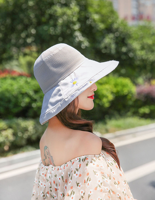 Fashion Gray Knitted Top Stitching Little Daisy Fisherman Hat