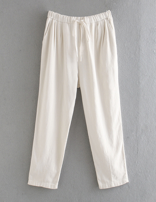 Fashion White Bow Tie Lace Solid Straight Pants
