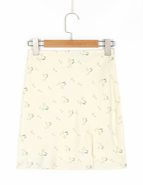 Fashion White Floral Print Split Skirt