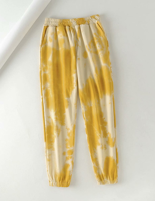 Fashion Yellow Tie-dye Drawstring Elastic Waist Sweatpants