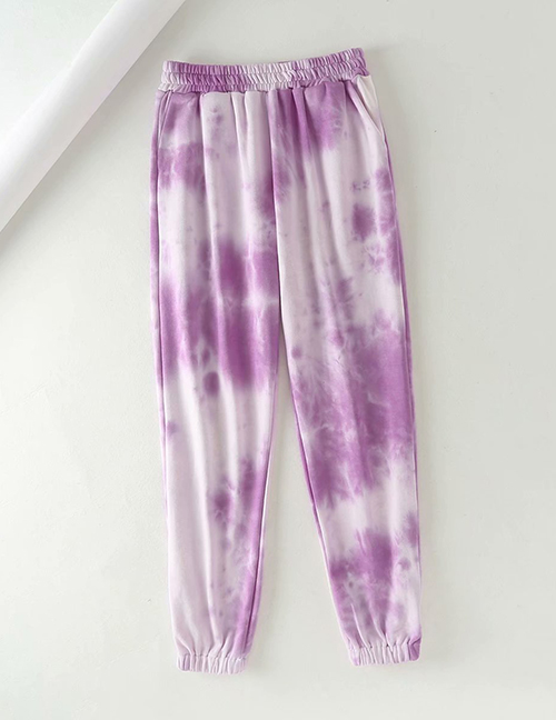 Fashion Purple Tie-dye Drawstring Elastic Waist Sweatpants