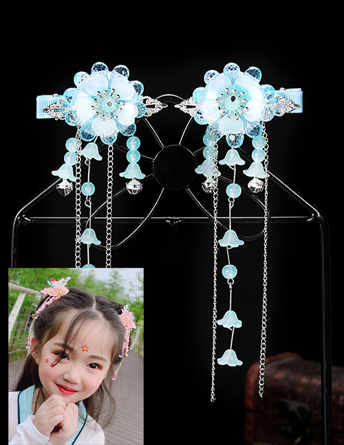 Fashion Bell Flower-blue Resin Alloy Flower Butterfly Tassel Children Hair Clip Set