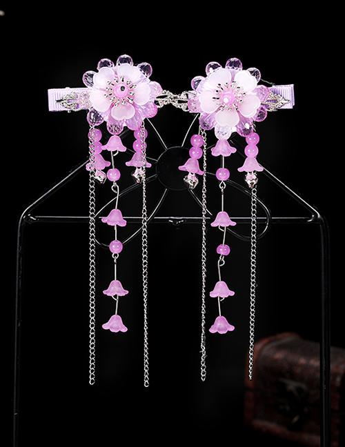 Fashion Bell Flower-purple Resin Alloy Flower Butterfly Tassel Children Hair Clip Set