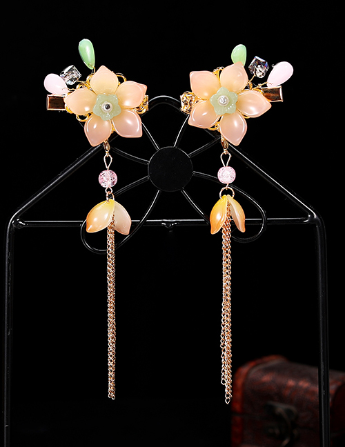Fashion Five-petal Flower-pink Orange Resin Alloy Flower Butterfly Tassel Children Hair Clip Set