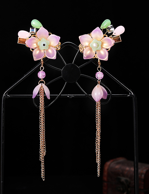 Fashion Five-petal Flower-purple Resin Alloy Flower Butterfly Tassel Children Hair Clip Set