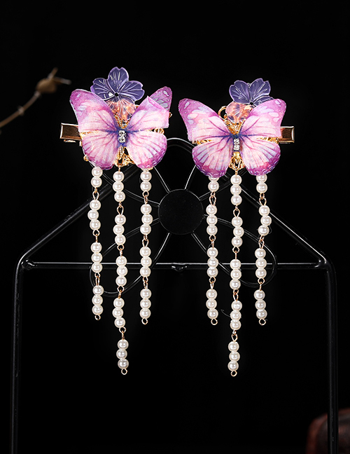Fashion Butterfly-purple Resin Alloy Flower Butterfly Tassel Children Hair Clip Set