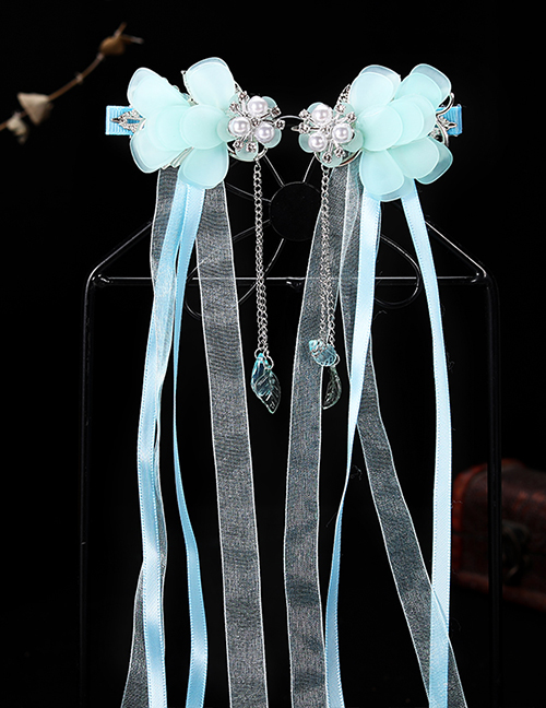 Fashion Pearl Flower-blue Resin Alloy Flower Butterfly Tassel Children Hair Clip Set