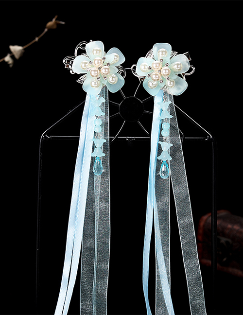 Fashion Streamer Flowers-blue Resin Alloy Flower Butterfly Tassel Children Hair Clip Set