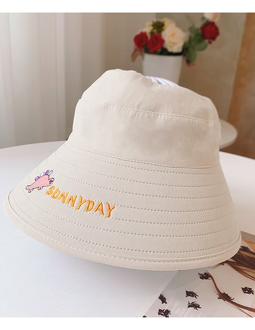 Fashion Little Dinosaur-beige One Size (adjustable) To Send Windproof Rope Head Circumference About 48cm-53cm (recommended 3-8 Years Old) Little Daisy Dinosaur Embroidery Letter Empty Top Childrens Sun Hat