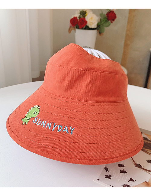 Fashion Little Dinosaur-orange One Size (adjustable) To Send Windproof Rope Head Circumference About 48cm-53cm (recommended 3-8 Years Old) Little Daisy Dinosaur Embroidery Letter Empty Top Childrens Sun Hat