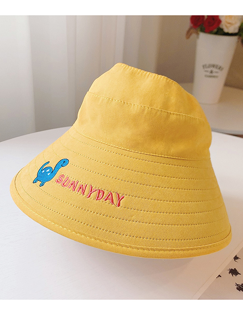 Fashion Little Dinosaur-yellow One Size (adjustable) To Send Windproof Rope Head Circumference About 48cm-53cm (recommended 3-8 Years Old) Little Daisy Dinosaur Embroidery Letter Empty Top Childrens Sun Hat