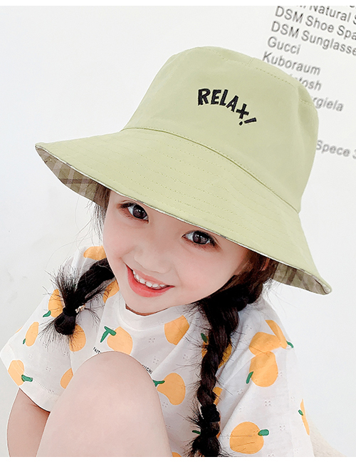 Fashion Letters-green Head Circumference About 48-53cm 3-8 Years Old Alphabet Bicycle Embroidery Children Sunscreen Fisherman Hat