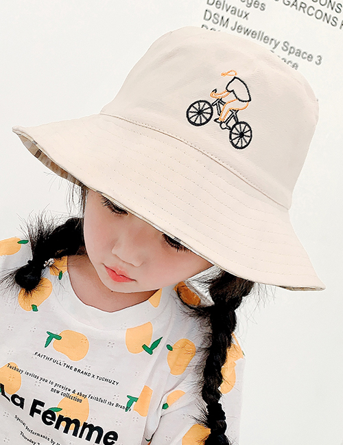 Fashion Bicycle-beige Head Circumference About 48-53cm 3-8 Years Old Alphabet Bicycle Embroidery Children Sunscreen Fisherman Hat