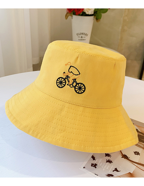 Fashion Bicycle-yellow Head Circumference About 48-53cm 3-8 Years Old Alphabet Bicycle Embroidery Children Sunscreen Fisherman Hat