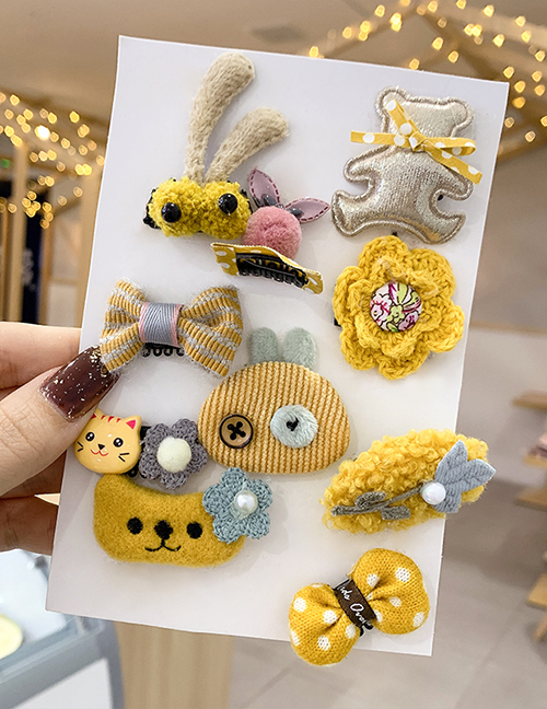 Fashion Yellow Bear [10 Piece Set] Sweater Knitted Bow Flower Animal Smiley Children Hairpin