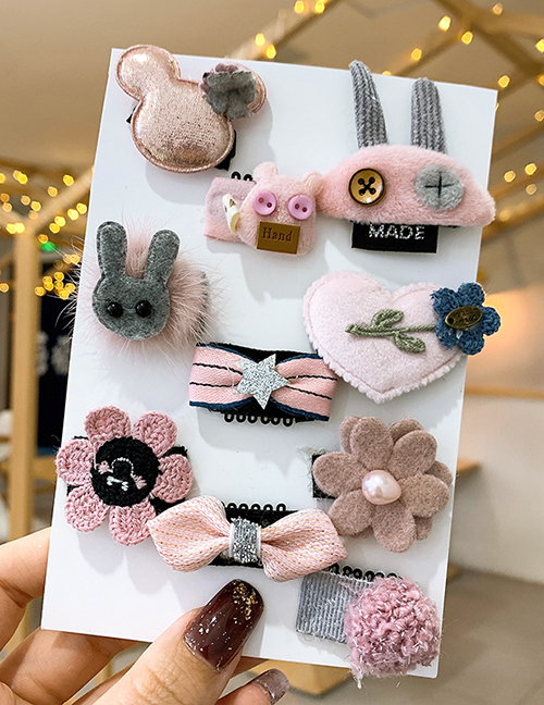 Fashion Pink Bunny [set Of 10] Sweater Knitted Bow Flower Animal Smiley Children Hairpin