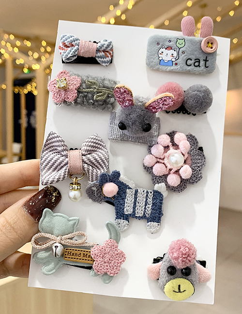 Fashion Cute Little Donkey [set Of 10] Sweater Knitted Bow Flower Animal Smiley Children Hairpin