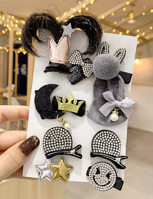Fashion Gray Smiley [10 Piece Set] Sweat Clip Knitted Bow Flower Animal Smiley Children Hairpin