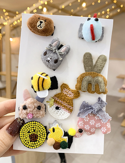 Fashion Cute Little Animal [10 Piece Set] Sweat Clip Knitted Bow Flower Animal Smiley Children Hairpin