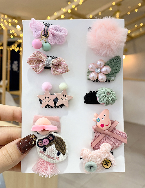 Fashion Cute Little Girl [10 Piece Set] Sweater Knitted Bow Flower Animal Smiley Children Hairpin