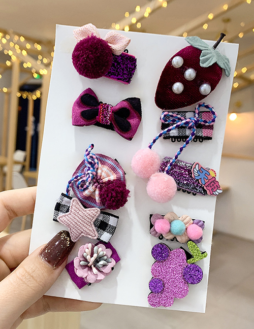 Fashion Purple Strawberry [set Of 10] Sweat Clip Knitted Bow Flower Animal Smiley Children Hairpin