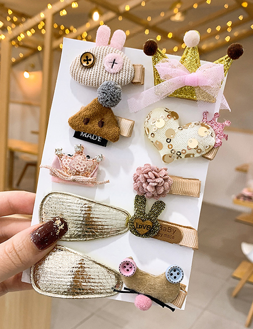 Fashion Golden Crown [set Of 10] Hairpin Knitted Bow Flower Animal Smiley Children Hairpin