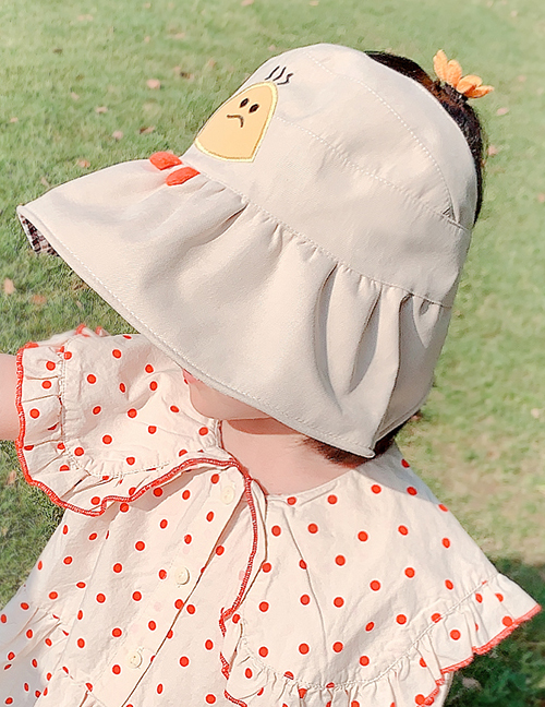 Fashion Beige Childrens Sun Hat With Rice Ball Embroidery Printing Stitching