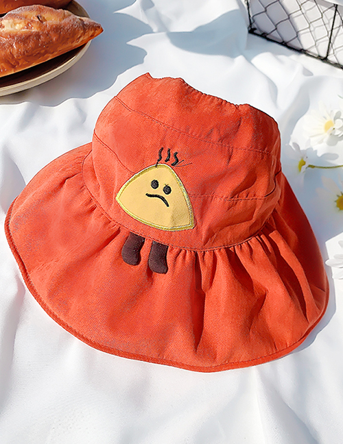 Fashion Orange Childrens Sun Hat With Rice Ball Embroidery Printing Stitching
