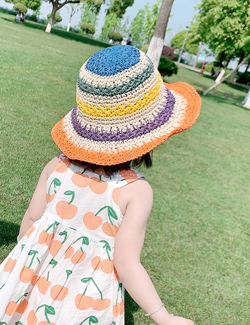 Fashion Light Rainbow Color-straw Hat Hat Circumference About 50cm Manual Measurement A Little Error About 2-5 Years Old Stitching Contrast Sunshade Sun Hat Childrens Straw Hat