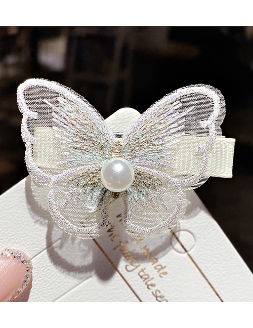 Fashion White Butterfly Mesh Embroidered Pearl Alloy Hair Clip
