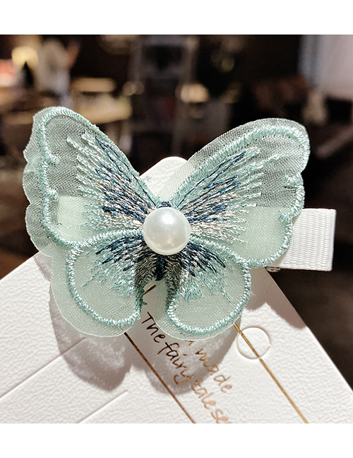 Fashion Light Green Butterfly Mesh Embroidered Pearl Alloy Hair Clip