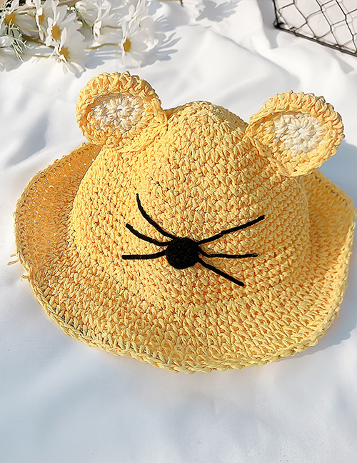 Fashion Yellow Cap Circumference About 52cm 2 Years Old-5 Years Old Straw Cats Hitting Childrens Sunscreen Fisherman Hat