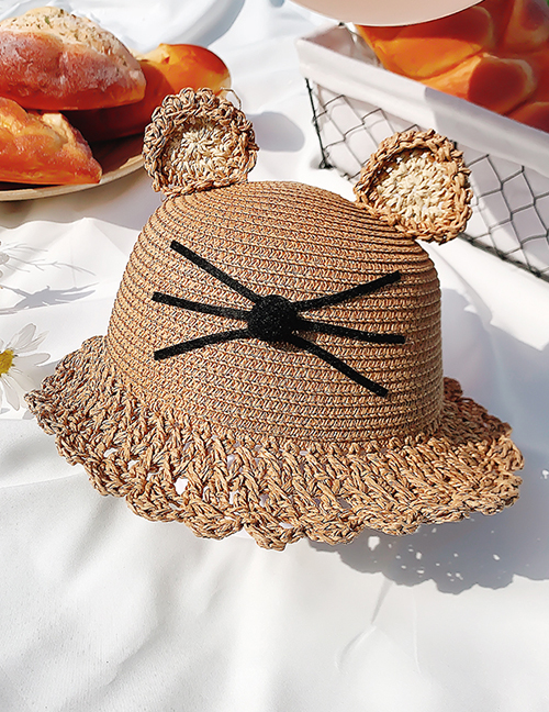 Fashion Lace Brown Hat Circumference About 52cm 2 Years Old-5 Years Old Straw Cats Hitting Childrens Sunscreen Fisherman Hat