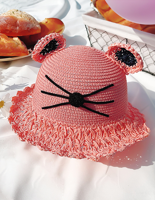 Fashion Lace Pink Cap Circumference About 52cm 2 Years Old-5 Years Old Straw Cats Hitting Childrens Sunscreen Fisherman Hat