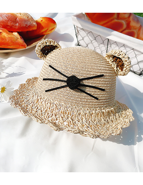 Fashion Lace Khaki Hat Circumference About 52cm 2 Years Old-5 Years Old Straw Cats Hitting Childrens Sunscreen Fisherman Hat