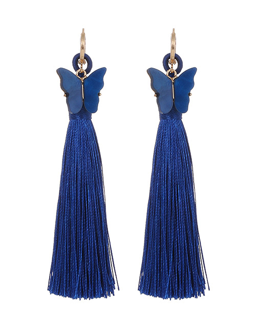 Fashion Royal Blue Alloy Shell Butterfly Tassel Earrings