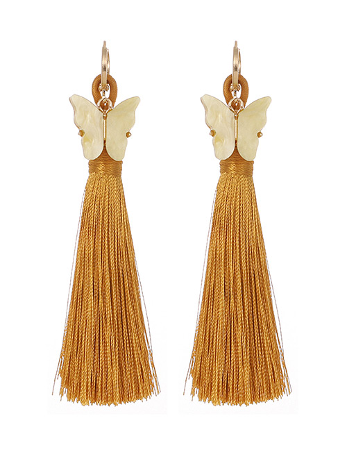 Fashion Ginger Alloy Shell Butterfly Tassel Earrings