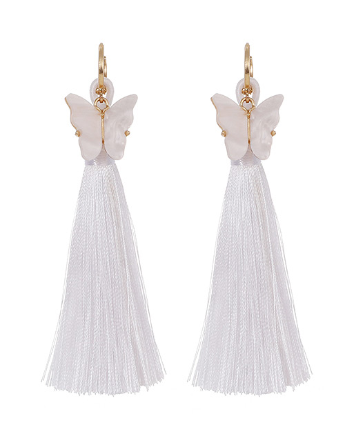 Fashion White Alloy Shell Butterfly Tassel Earrings