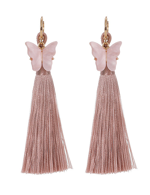 Fashion Leather Pink Alloy Shell Butterfly Tassel Earrings