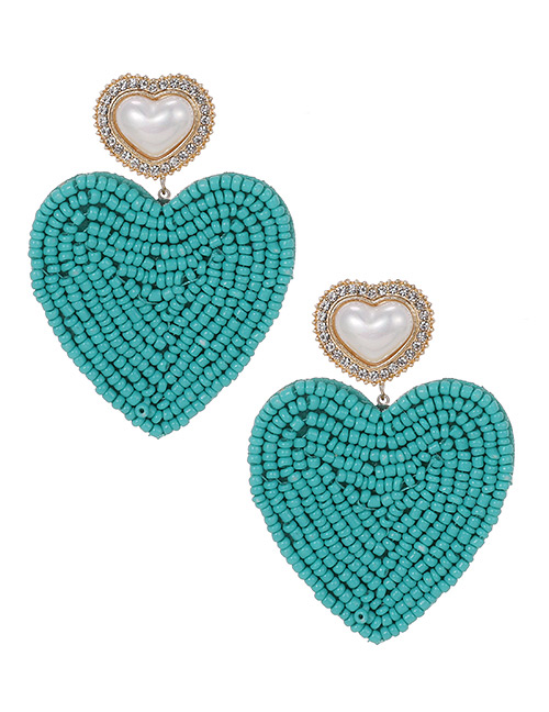 Fashion Lake Green Love Pearl Earrings With Alloy Pearls And Diamonds