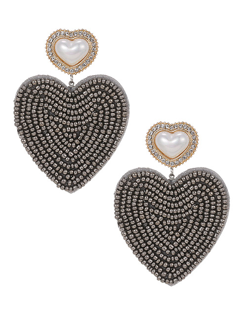 Fashion Silver Grey Love Pearl Earrings With Alloy Pearls And Diamonds