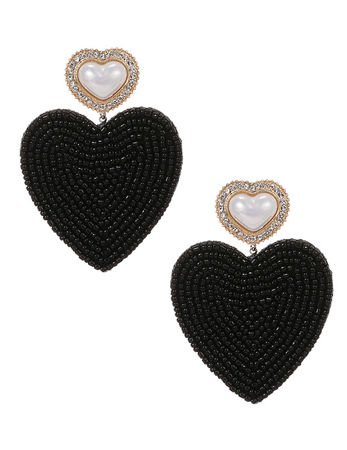 Fashion Black Love Pearl Pearl Stud Earrings With Alloy Pearls And Diamonds