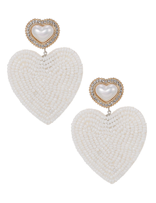 Fashion Creamy-white Love Pearl Pearl Stud Earrings With Alloy Pearls And Diamonds
