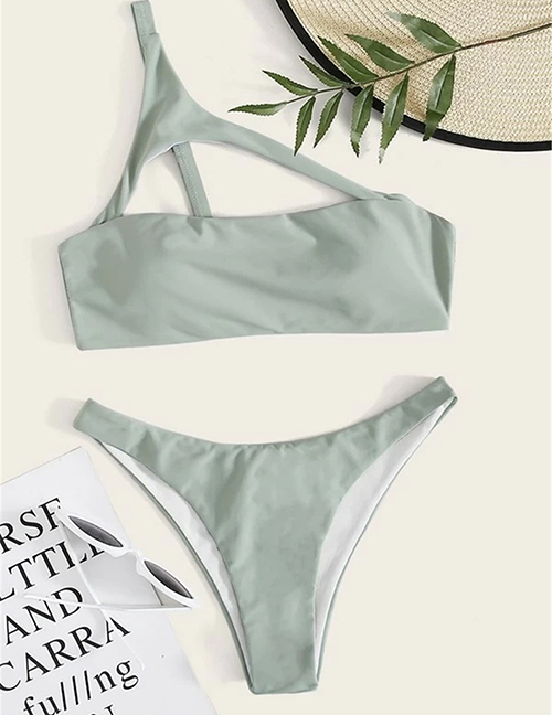 Fashion Green Irregular One-piece Hollow Split Swimsuit