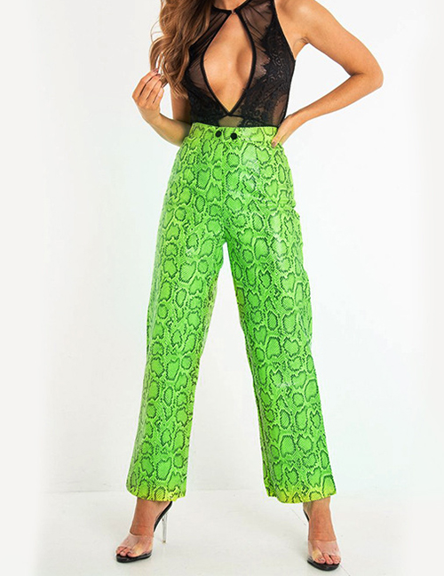 Fashion Fluorescent Green Snake Print Loose Fluorescent Wide-leg Pants