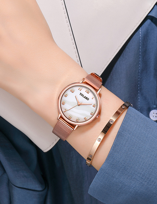 Fashion White Womens Watch With Digital Mesh And Marble Mesh Alloy Belt