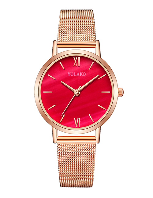 Fashion Red Quartz Ladies Watch With Mesh Scale Marble