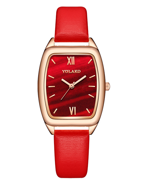 Fashion Red Bucket-shaped Belt Ladies Quartz Watch